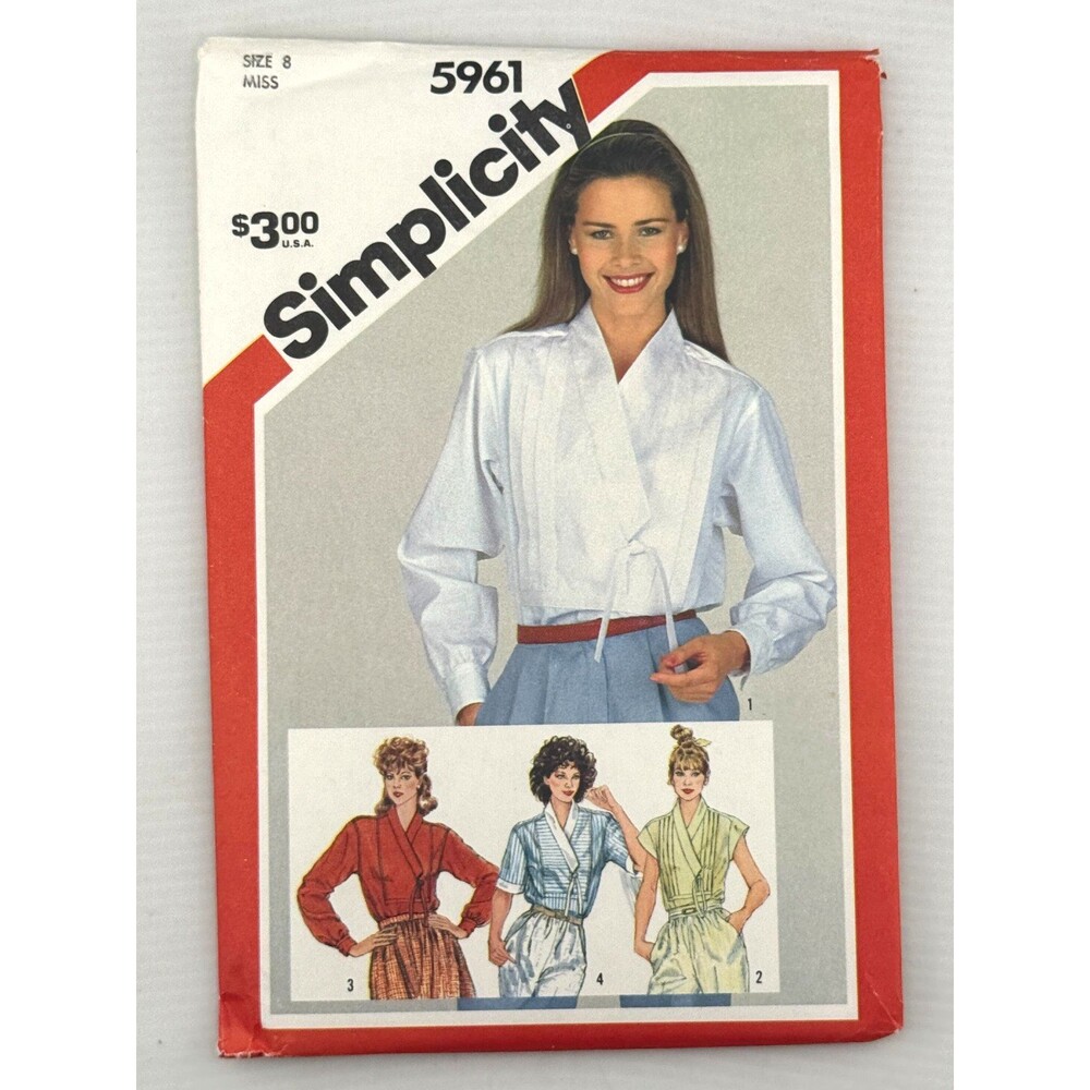 Simplicity 5961 Misses Wrap Blouse Shirt Pattern Size 8 Uncut Vintage 1983